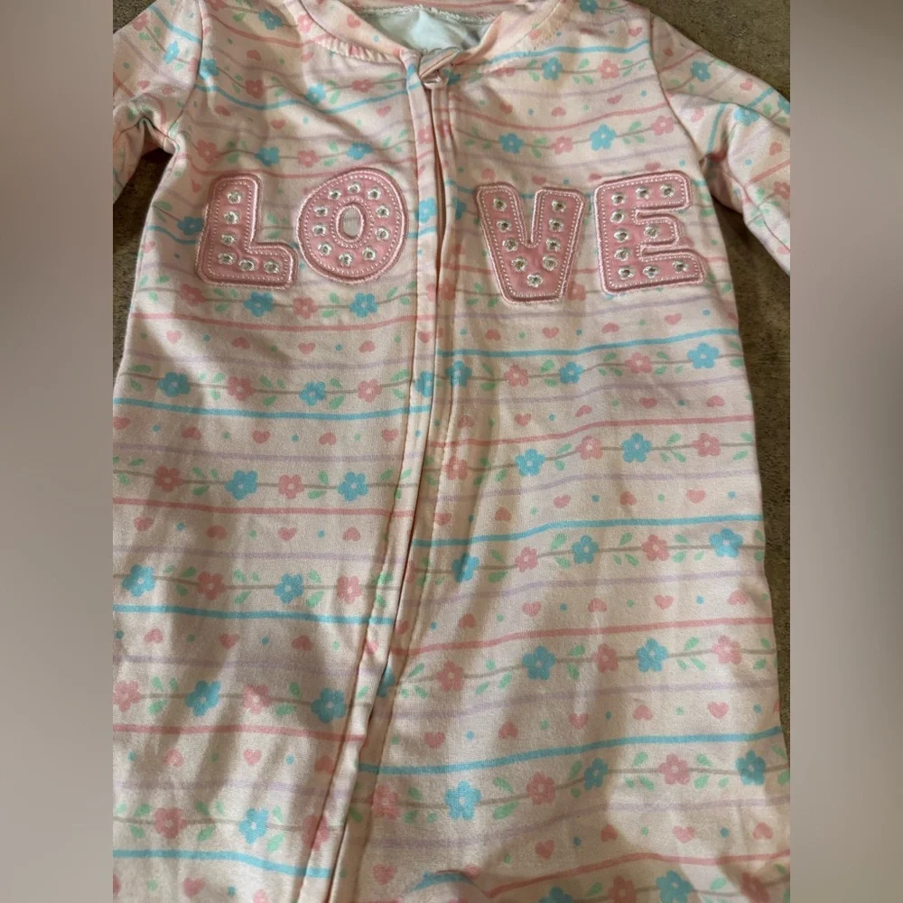 Baybe Bee - Pink Striped  Love Kids One Piece, Size 12M
